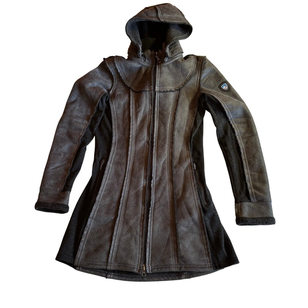 Kuhl Dani Sherpa‎ Trench Sueded Long Jacket, Gray Black, Size XS